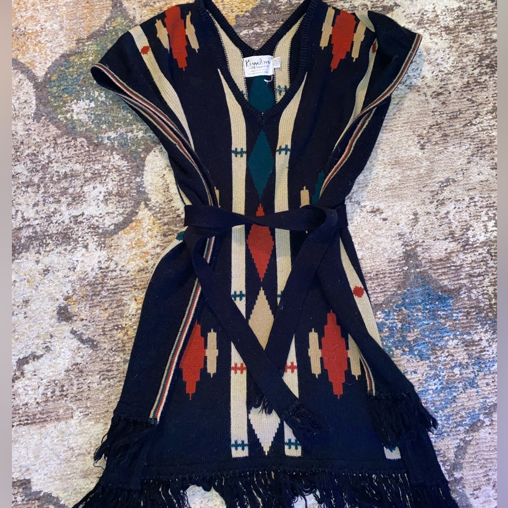 💎RARE💎Vintage Excellent Condition Kimlon Pullover Poncho W/Sash Belt, OS